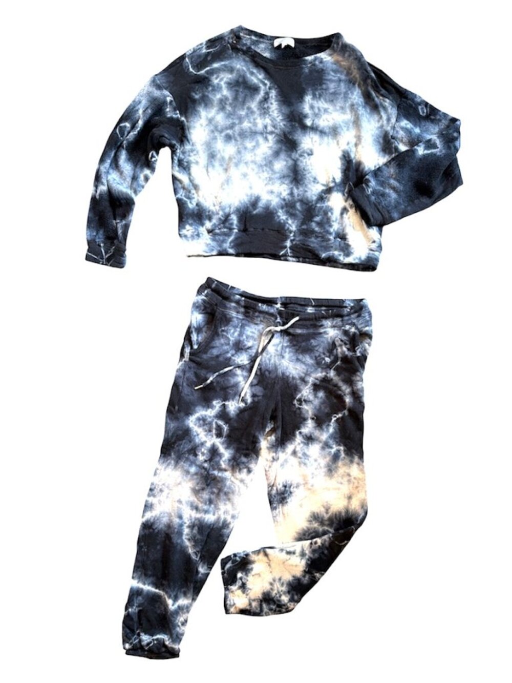 Michael Stars Ezra Navy Tie Dye Terry Sweatshirt Sweatpant Set
